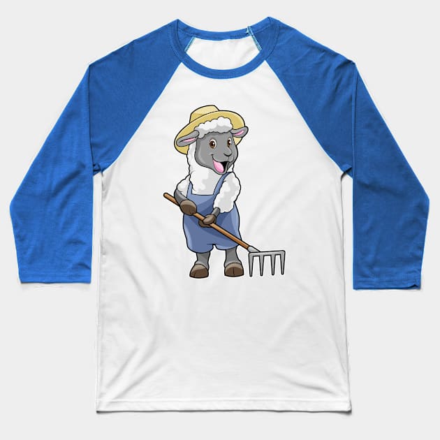 Sheep as Farmer with Rake & Hat Baseball T-Shirt by Markus Schnabel